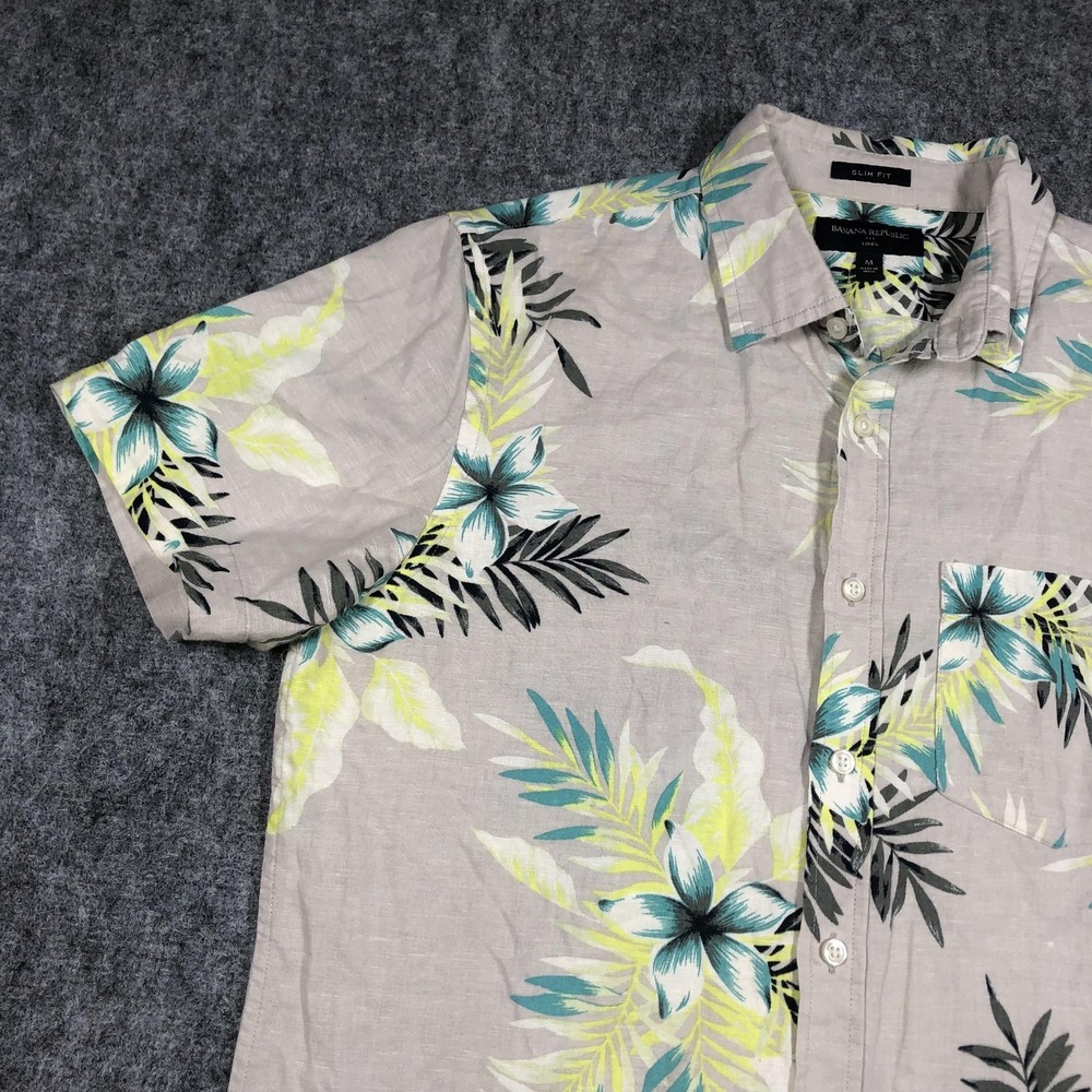 Banana Republic Shirt Mens M Multicolor Floral Linen Button Up Hawaiian Casual - Picture 3 of 15